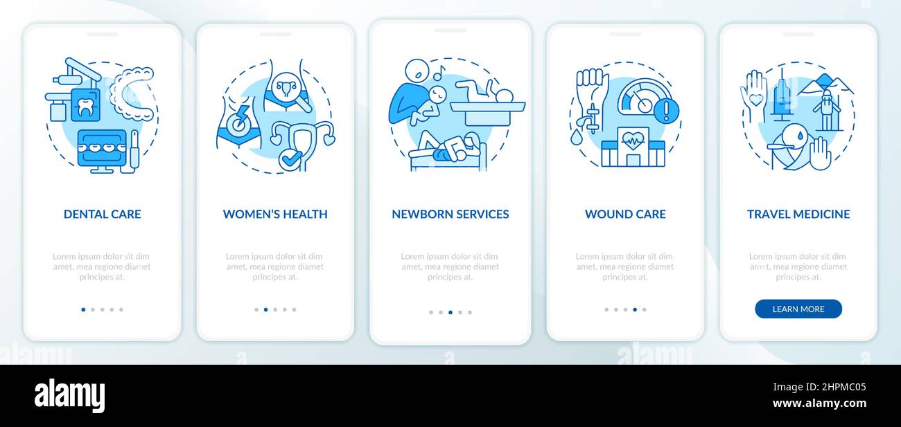 Healthcare services blue onboarding mobile app screen Stock Vector ...