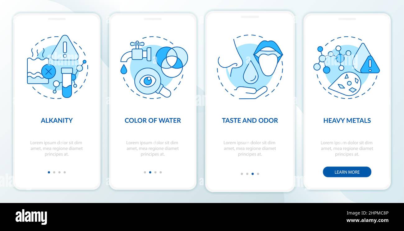 Water quality testing blue onboarding mobile app screen Stock Vector