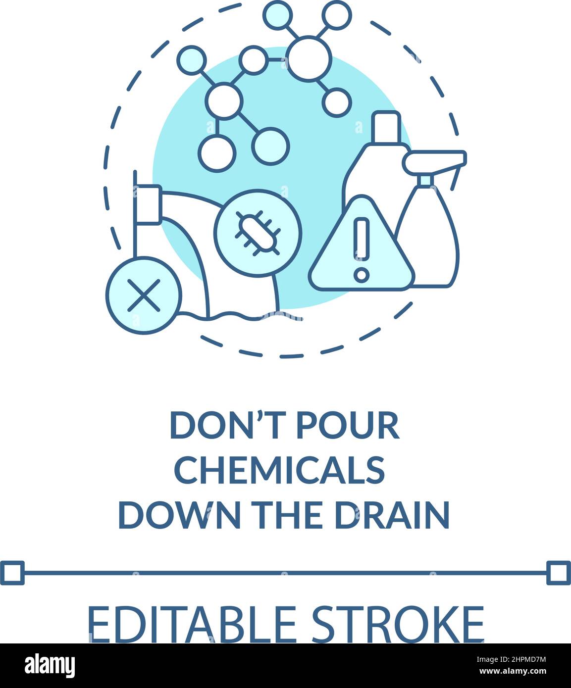 Dont pour chemicals down drain turquoise concept icon Stock Vector