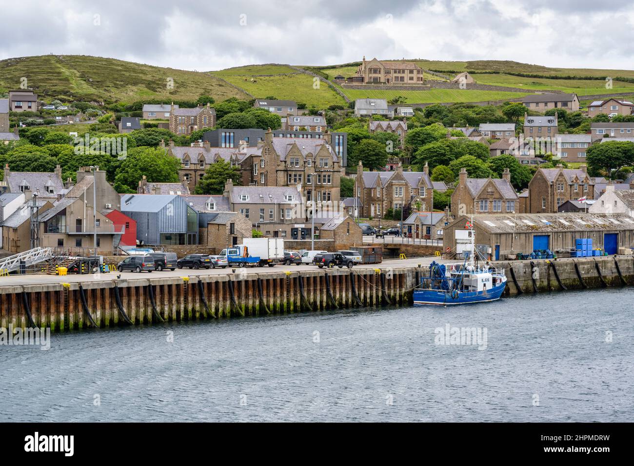 View of Stromness harbour from the arriving ferry – Stromness, Mainland Orkney, Scotland, UK Stock Photo
