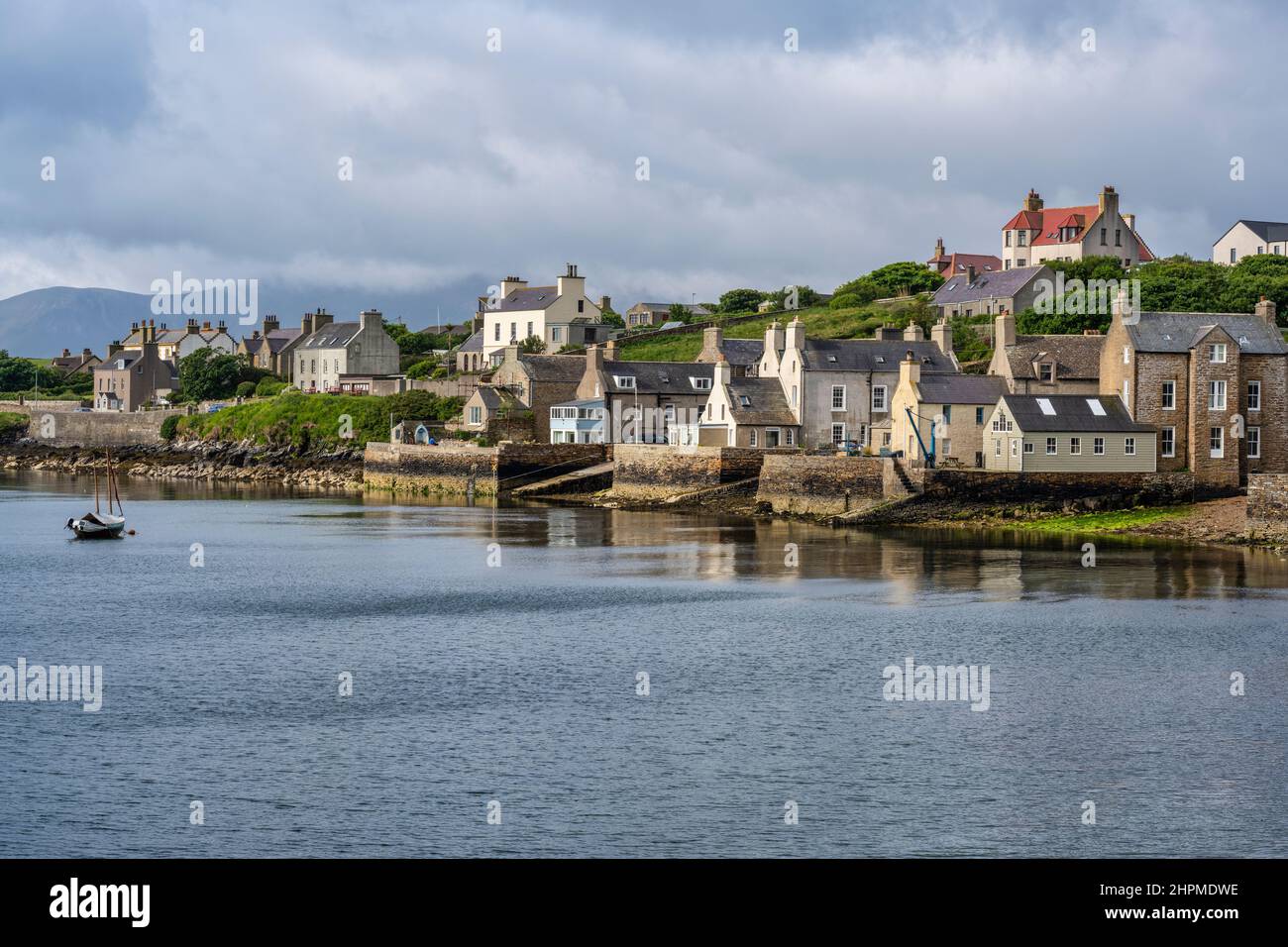 Southern end of Stromness seafront viewed from south pier (formerly Lighthouse Commissioners' Pier) – Stromness, Mainland Orkney, Scotland, UK Stock Photo