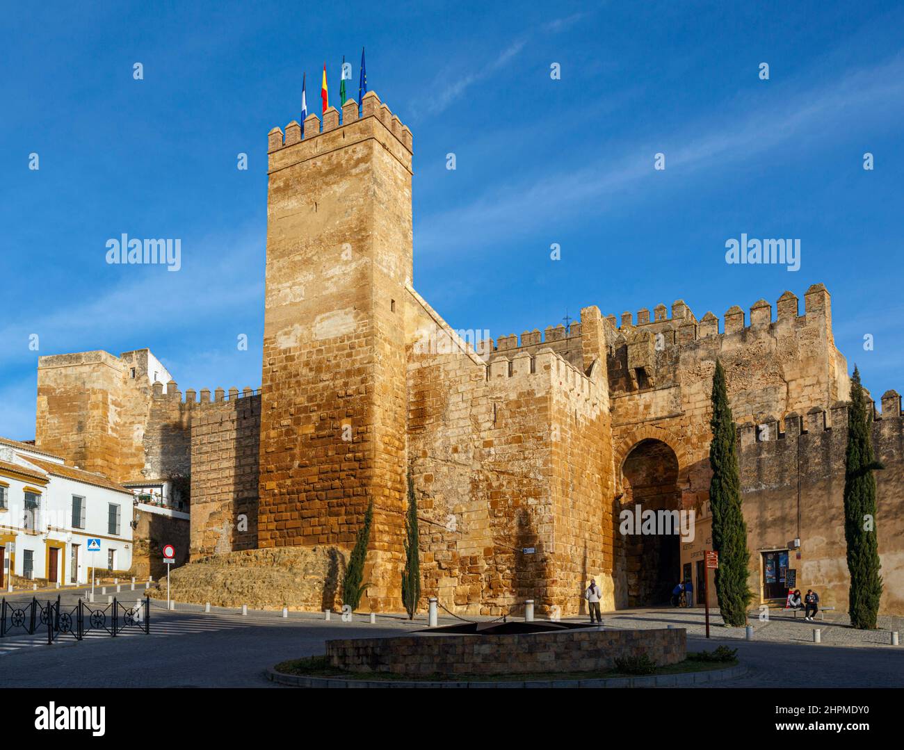 Carmona, Seville Province, Andalusia, southern Spain.  Alcazar de la Puerta de Sevilla.  The Seville Gate Citadel.  Its origins date back to the Phoen Stock Photo
