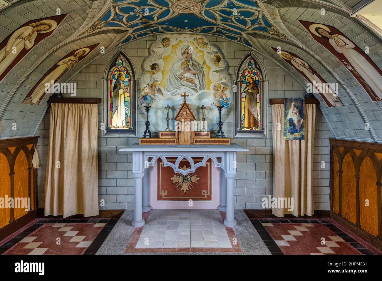 Interior of Italian Chapel, built by Italian POWs during WW2, on the small island of Lamb Holm, Orkney Isles, Scotland, UK Stock Photo