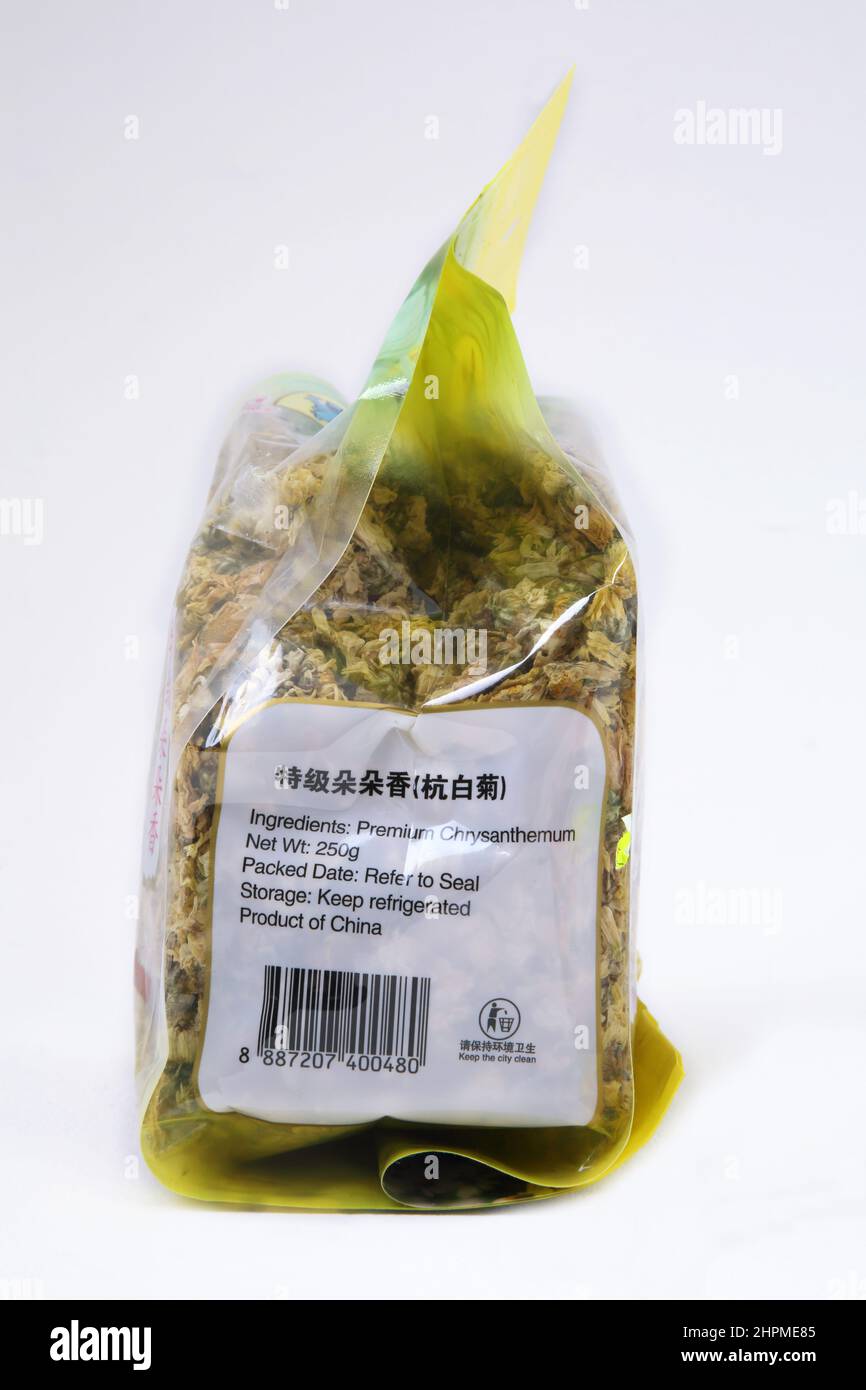 A Pack of Chinese Dried Chrysanthemum Tea Ingredients Stock Photo