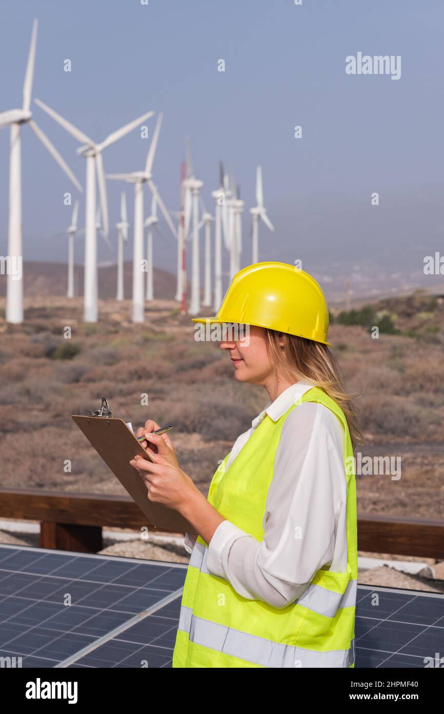Female engineer doing windmill test run Stock Photo Alamy