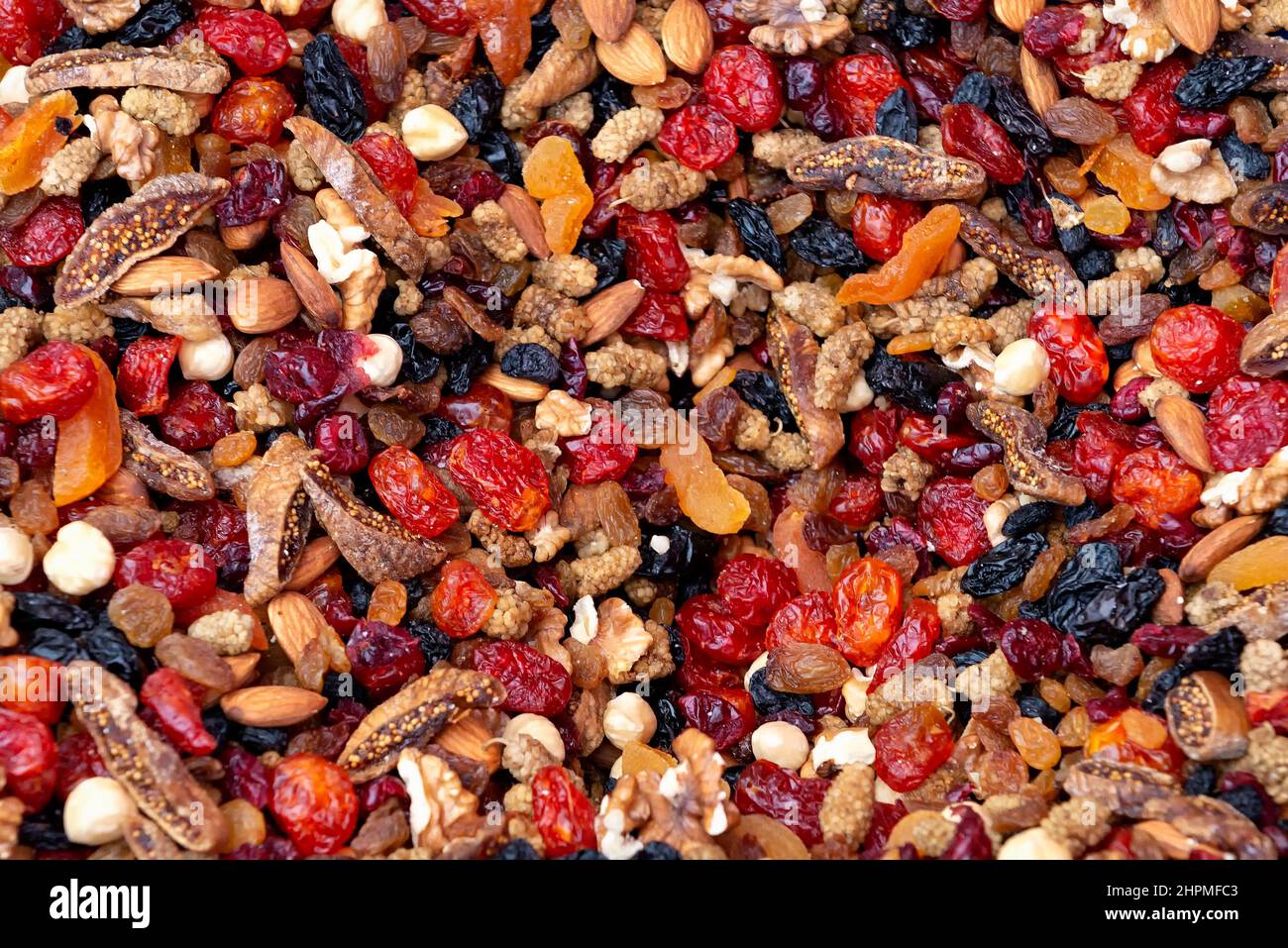 Mix of dried fruits and nuts Stock Photo