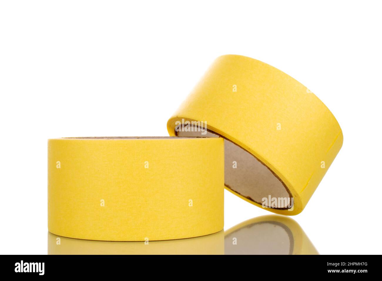 Two painter's tape, yellow, macro, isolated on a white background Stock