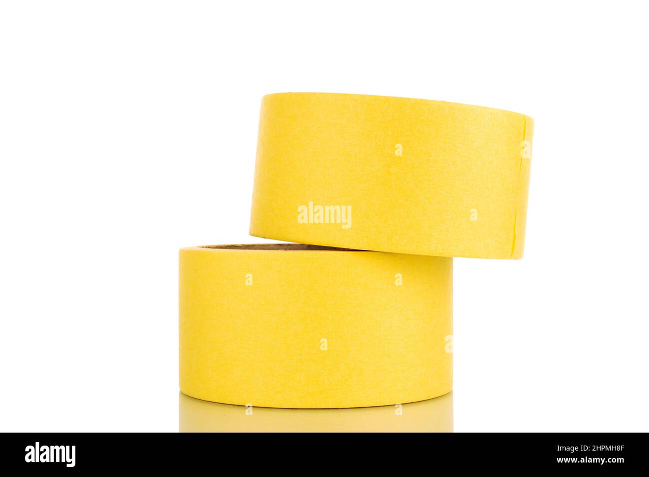 Two painter's tape, yellow, macro, isolated on a white background Stock