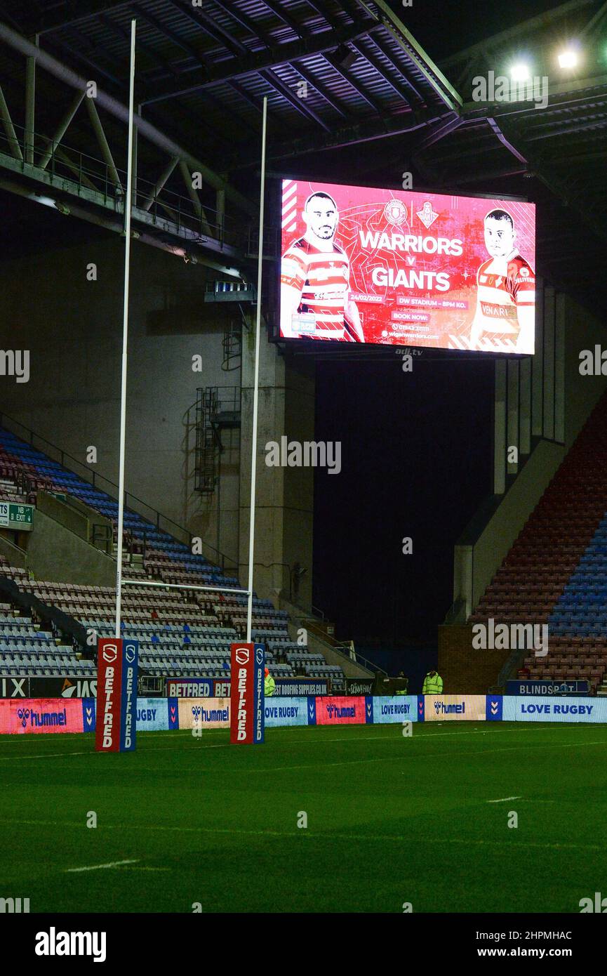 Wigan, England - 18 February 2022 - General View during the Rugby League Betfred Super League Round 2 Wigan Warriors vs Leeds Rhinos at DW Stadium, Wigan, UK  Dean Williams Stock Photo