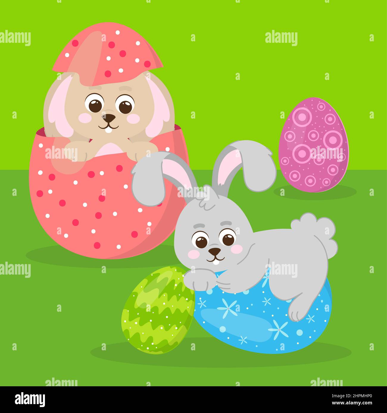 Bunnies in green grass Stock Vector Images - Alamy