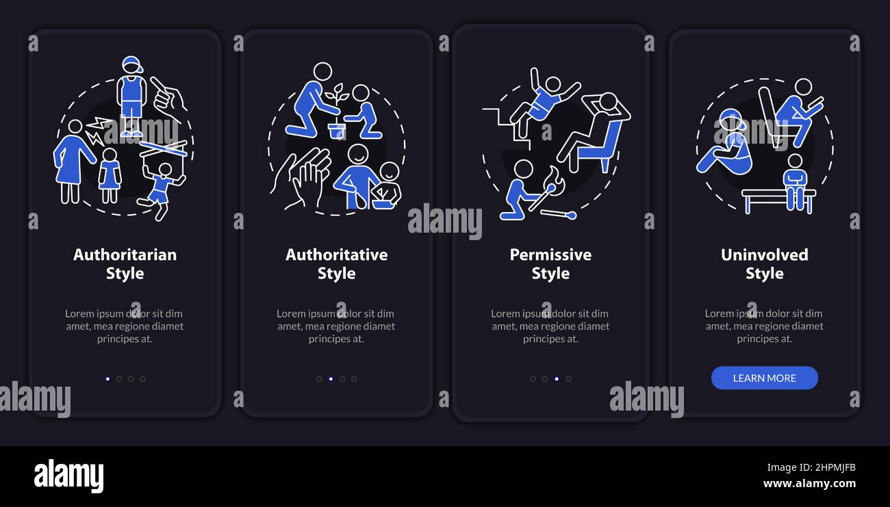 Parenthood and child welfare night mode onboarding mobile app screen ...