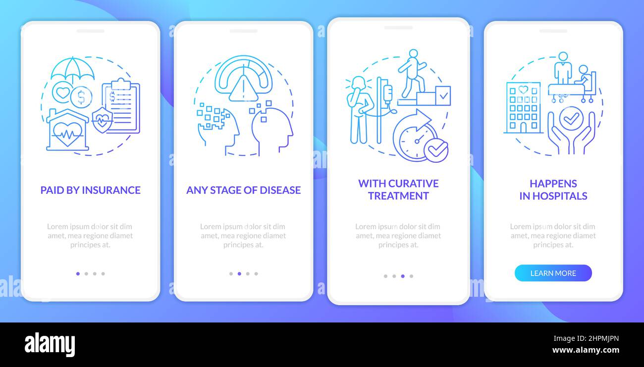 Palliative care providing blue gradient onboarding mobile app screen ...