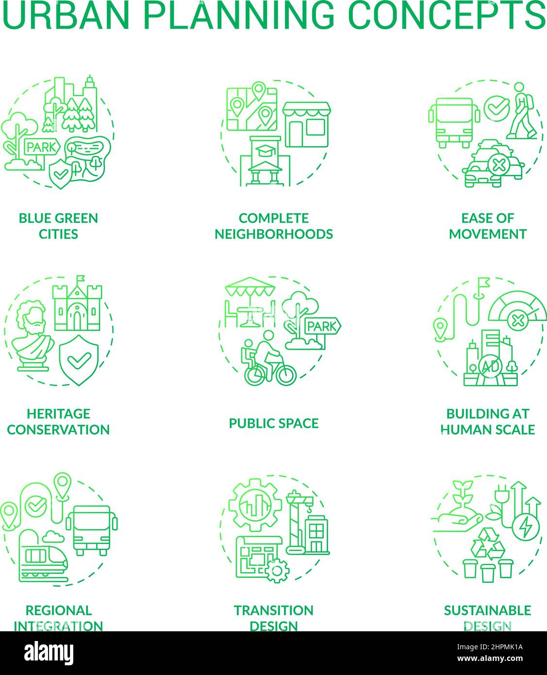 Urban planning green gradient concept icons set Stock Vector Image ...