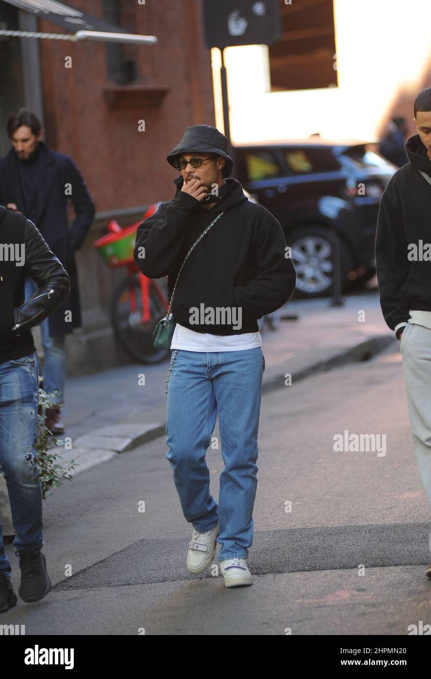 Milan 22nd Feb 22 Milan 22 02 22 Serge Gnabry Striker Of Bayern Monaco And Of The National Team Of Germany Arrives In Milan To Attend The Fashion Week Shows That Started Today