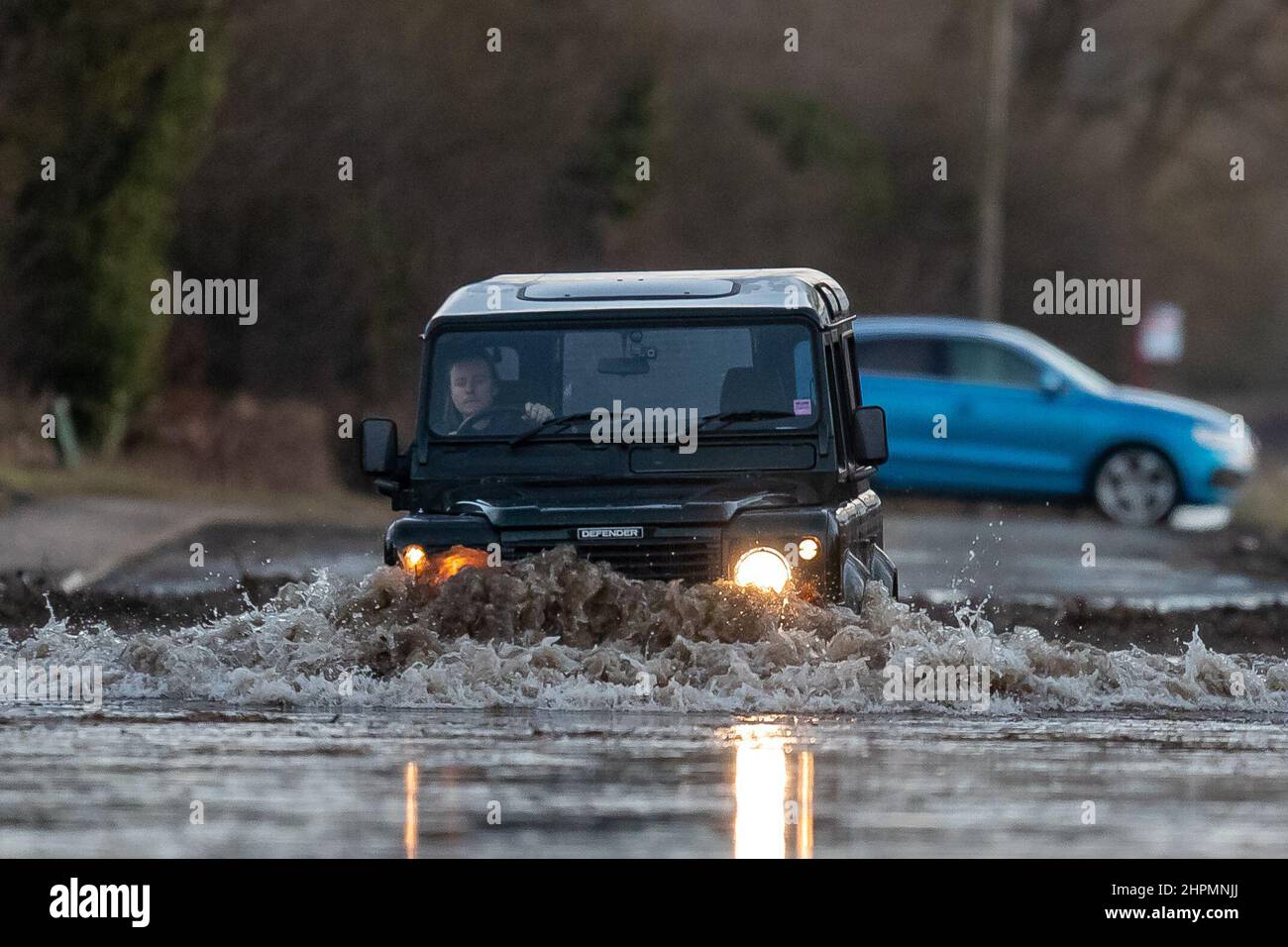 Castleford, UK. 22nd Feb, 2022. A fourwheel drive car makes it's way