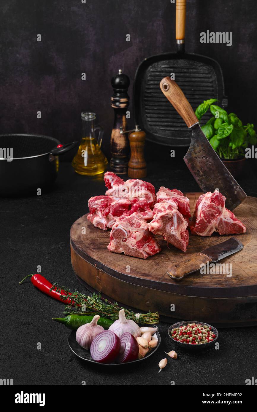 Chopped beef bones for making bouillon stock Stock Photo Alamy
