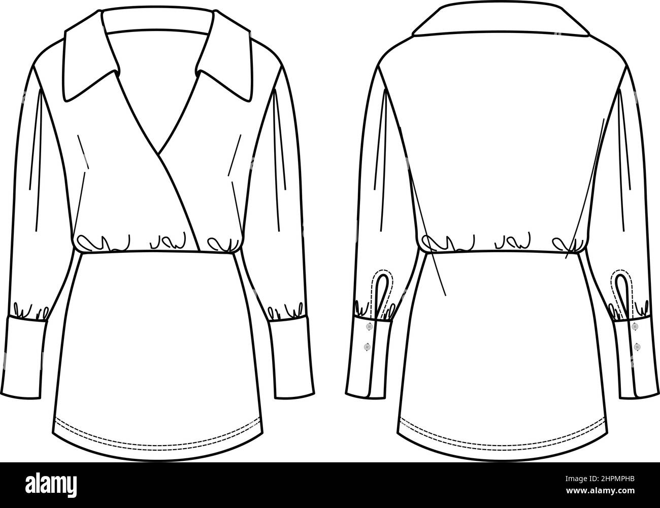 Vector mini dress technical drawing, short winter dress with waistband