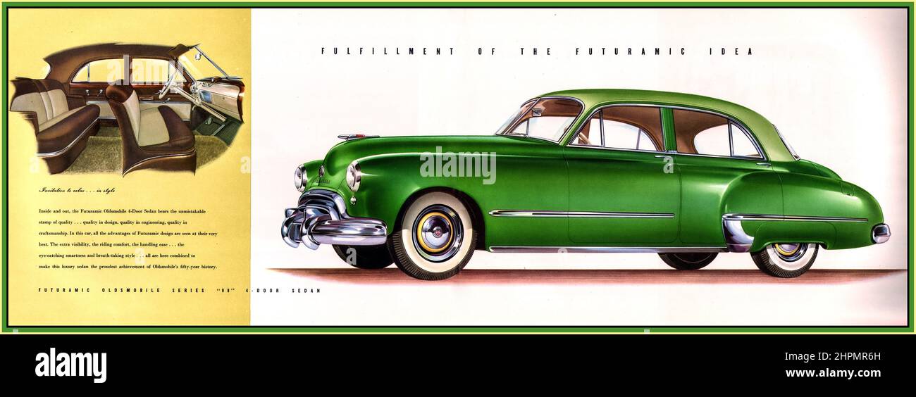 1948 Oldsmobile Futuramic  98 series 4 door sedan 1948 Oldsmobile Futuramic 98 De Luxe 4-Door Sedan Hydra-Matic Drive (aut. 4) engine Horsepower / Torque Curve Engine horsepower and torque curve for Oldsmobile Futuramic 98 De Luxe 4-Door Sedan Hydra-Matic Drive (aut. 4) in 1948, the model with 4-door sedan body and Line-8 4214 cm3 / 257.2 cui, 86 kW / 117 PS / 115 hp (SAE) offered since January 1948 for North America Stock Photo