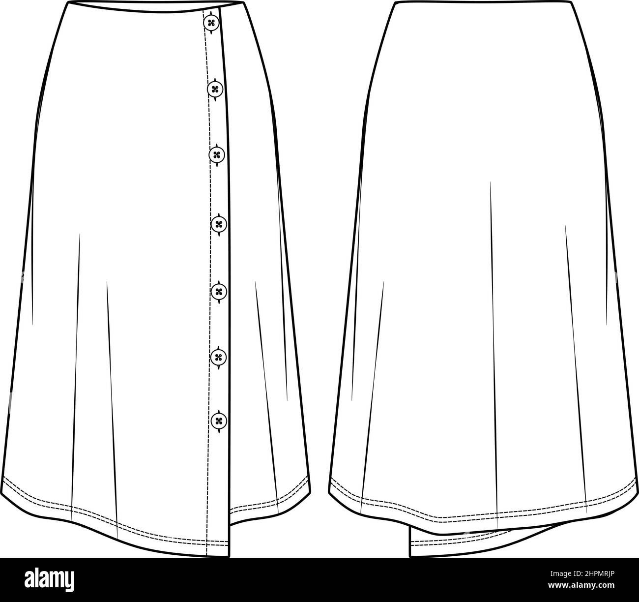 Vector wrapped skirt with wooden accessories technical drawing Vector wrapped skirt with wooden accessories technical drawing