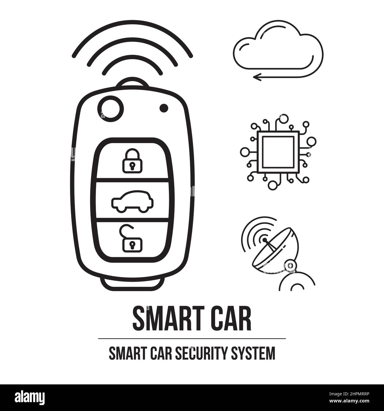 Smart car key. Automobile protection, modern technology. Vehicle safety locks and alarm remote control. Stock Vector