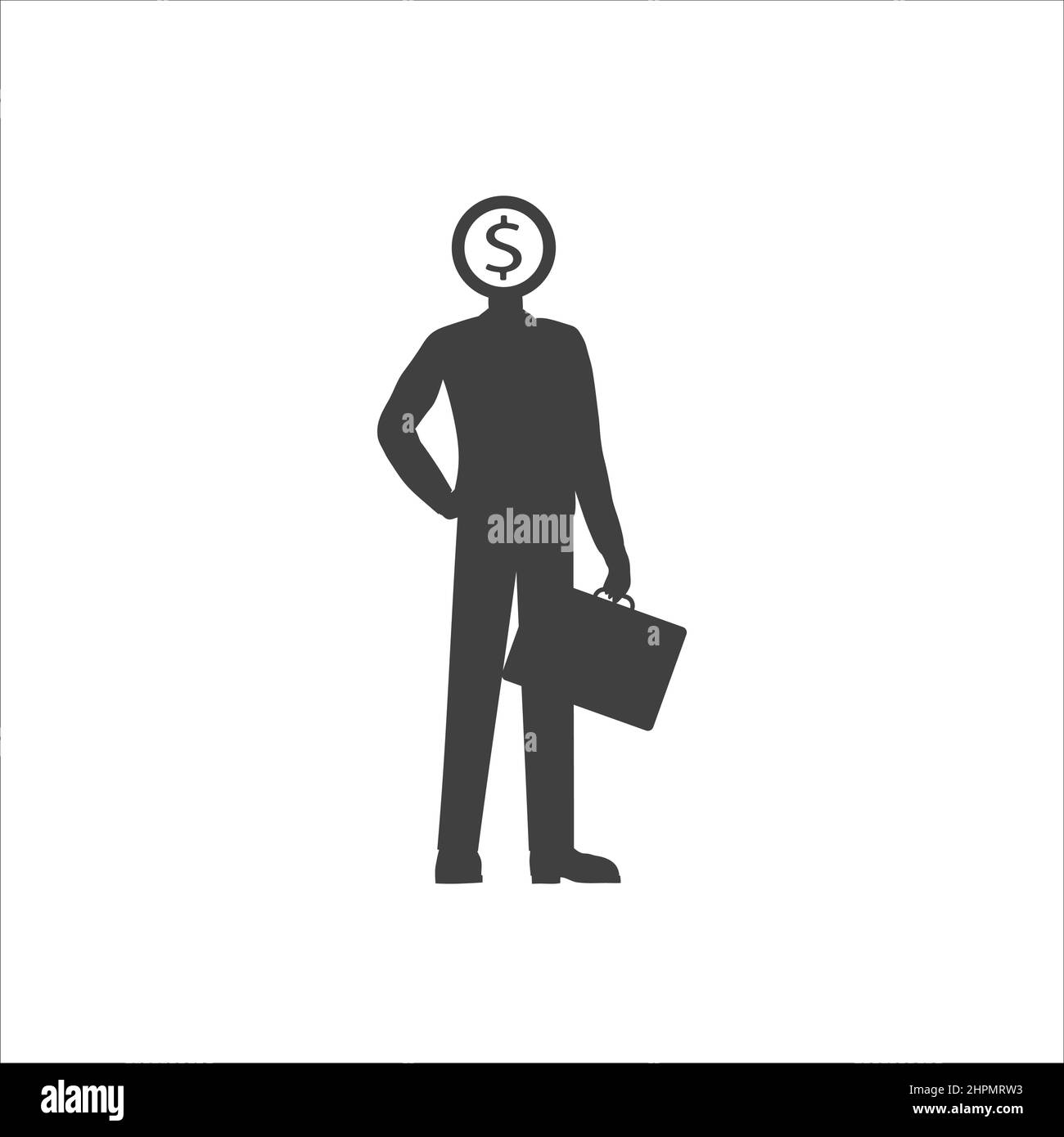 businessman icon with briefcase on white background. Dollar icon instead of a head Stock Vector