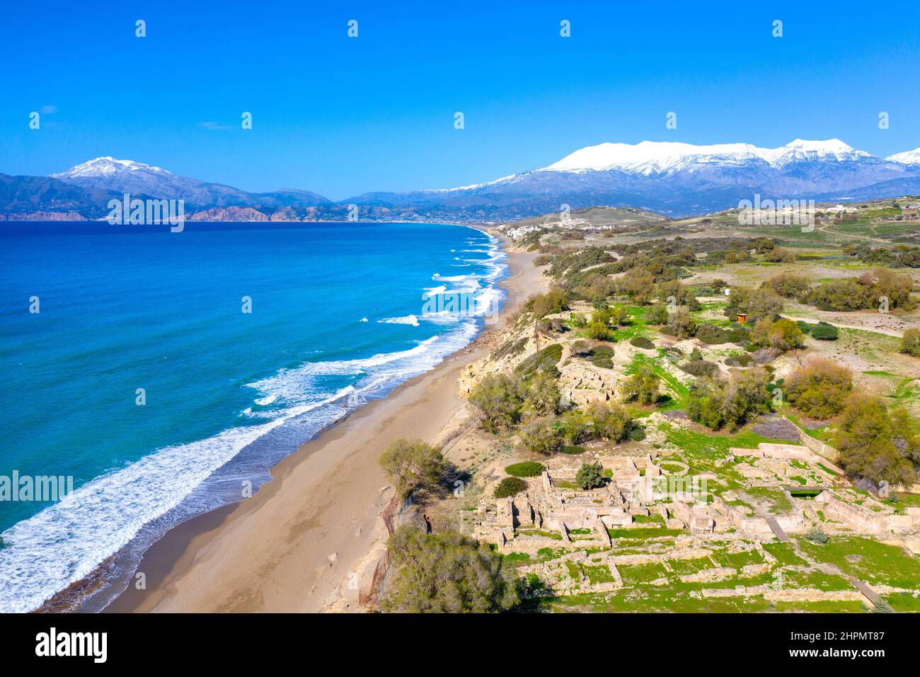 Famous sandy nudist beach of Komos near Matala, Crete, Greece Stock Photo