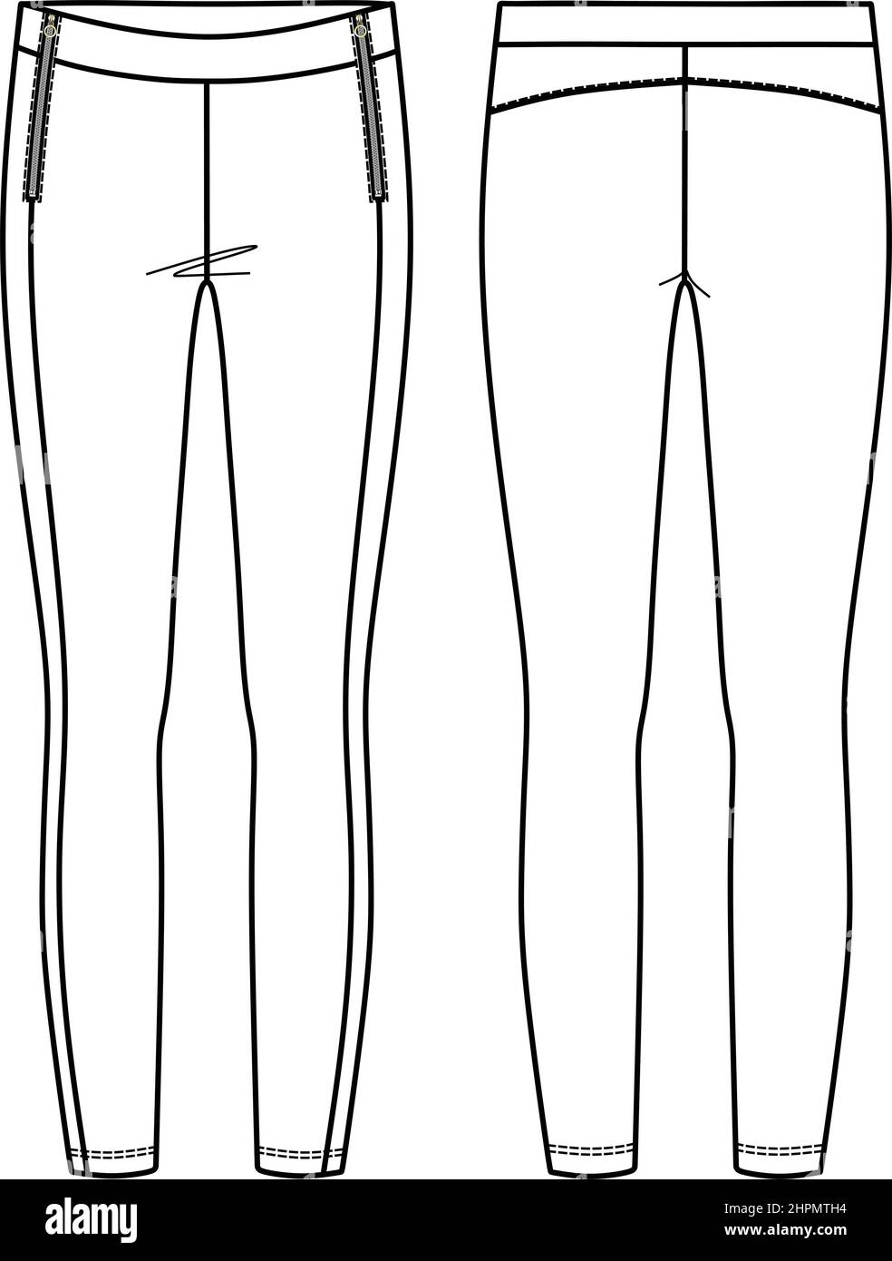 https://c8.alamy.com/comp/2HPMTH4/vector-sport-leggings-fashion-cad-woman-lounge-or-yoga-leggings-with-high-waist-technical-drawing-legging-fashion-flat-with-zip-detail-sketch-temp-2HPMTH4.jpg