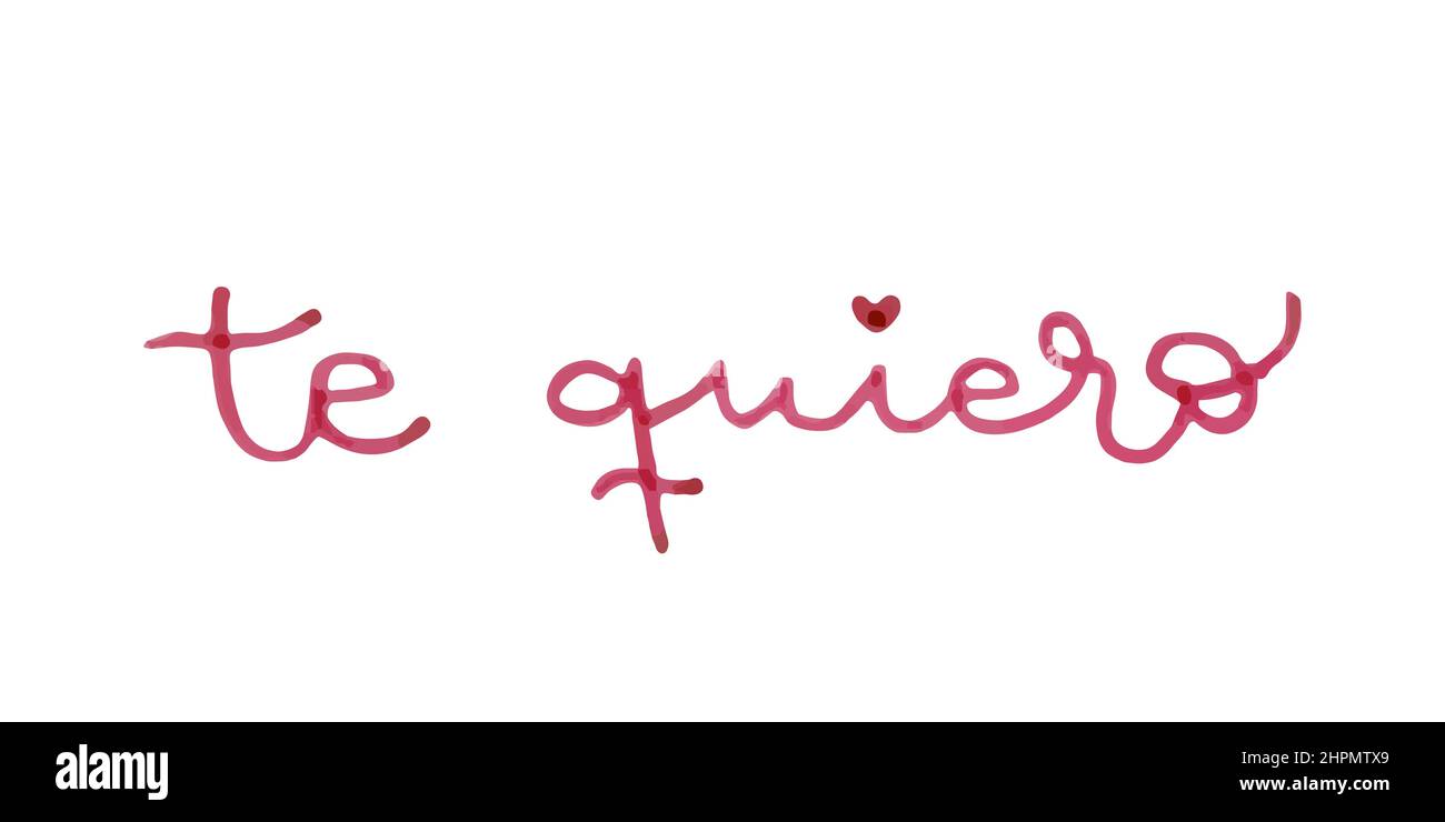 Handwritten love word. I love you in Spanish: 'Te quiero'. Marker lettering. Vector illustration, flat design Stock Vector