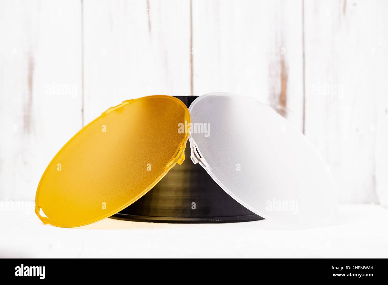 Standard reflector with matt white and yellow diffuser on a white
