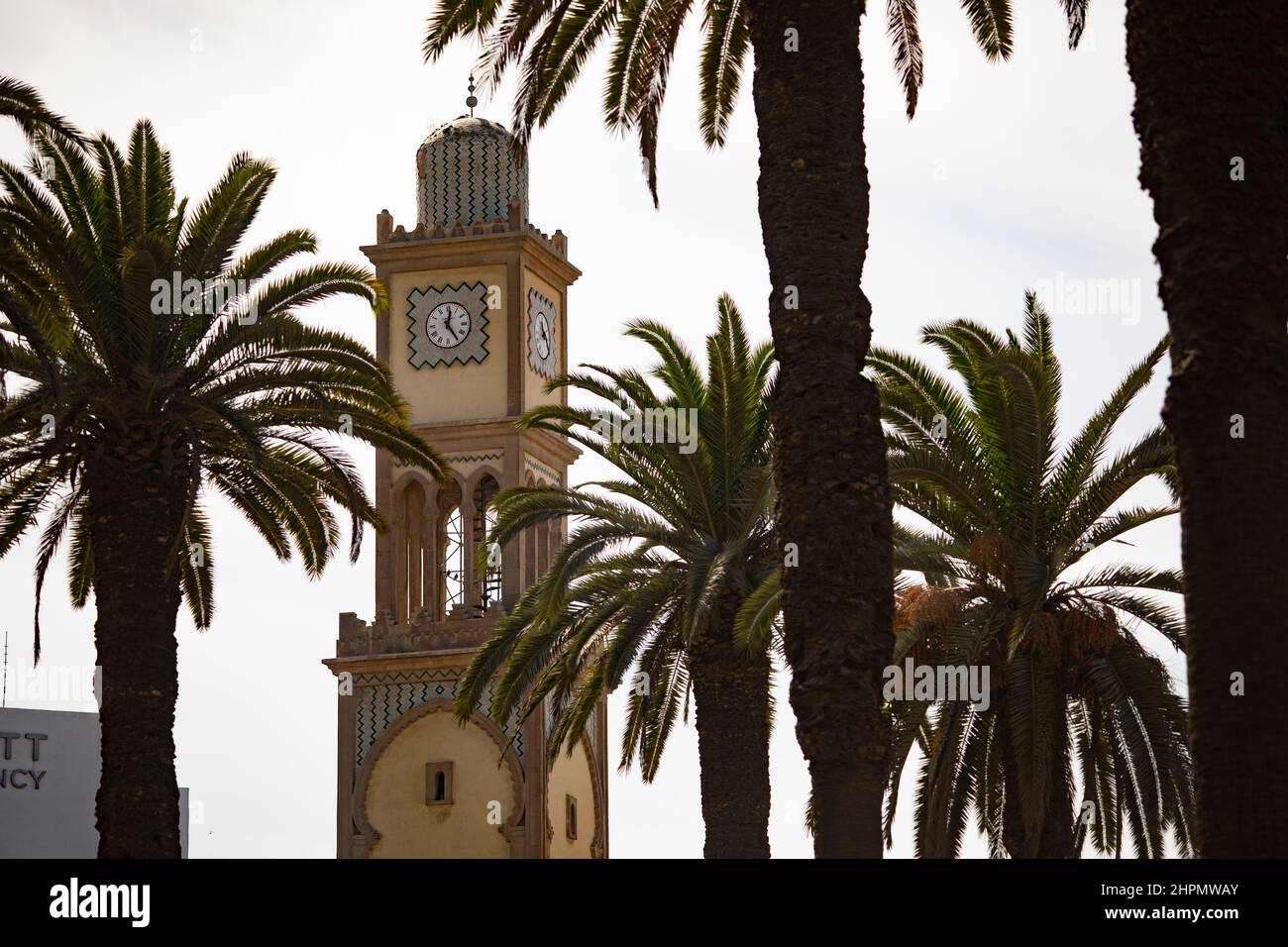Clock tower in central Casablanca, Morocco. Stock Photo