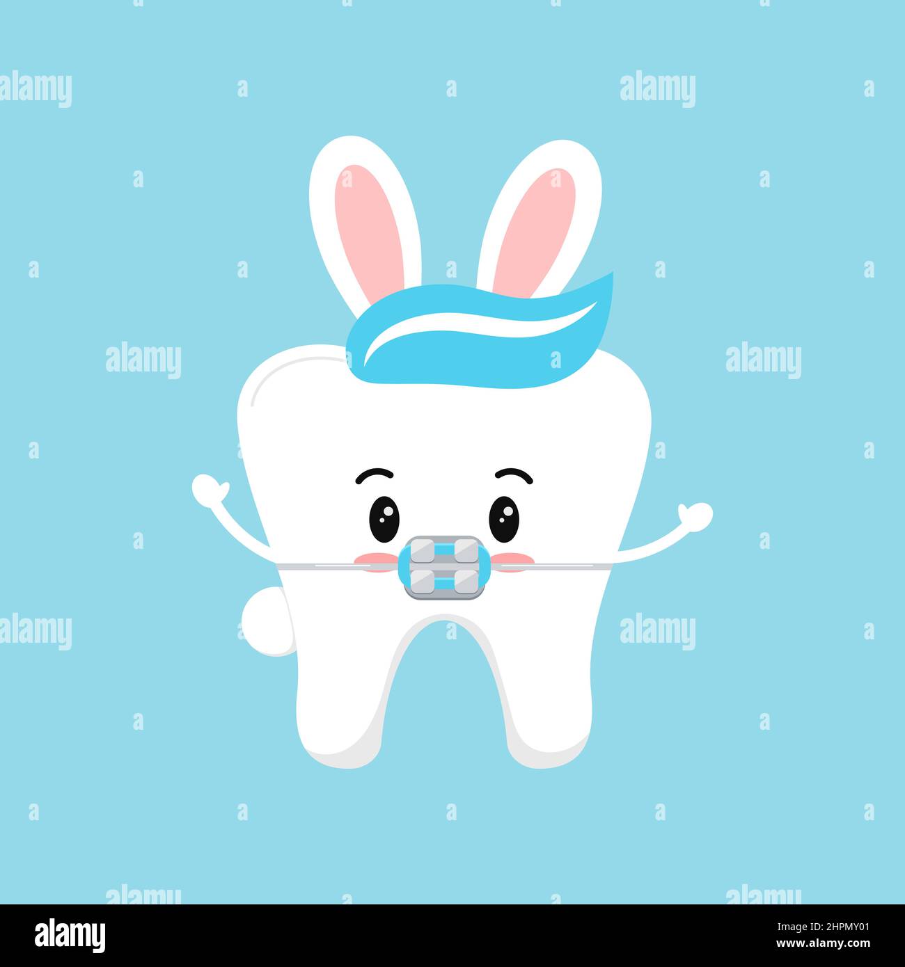 Cute easter tooth in braces icon isolated. Stock Vector