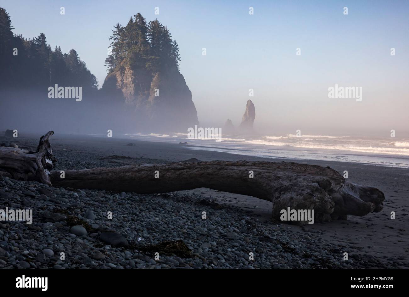 Rock pinacles and ocean waves on the Olympic National Marine preserve and Olympic National Park coastal strip, Washington, USA. Stock Photo