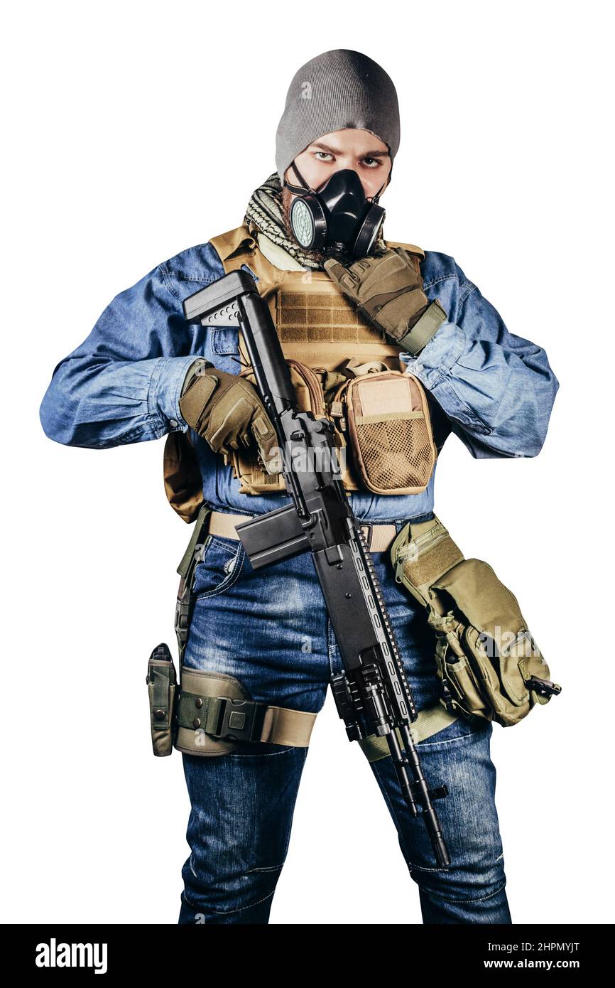https://c8.alamy.com/comp/2HPMYJT/isolated-photo-of-urban-soldier-in-tactical-military-outfit-and-gas-mask-standing-with-rifle-and-gas-mask-white-background-2HPMYJT.jpg