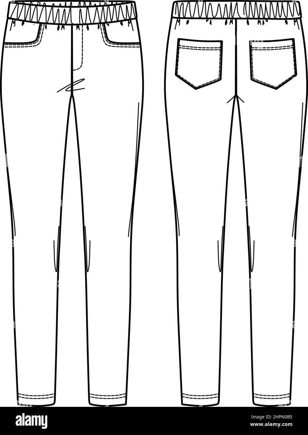 Vector tailored trousers fashion CAD, woman pants with pockets and belt