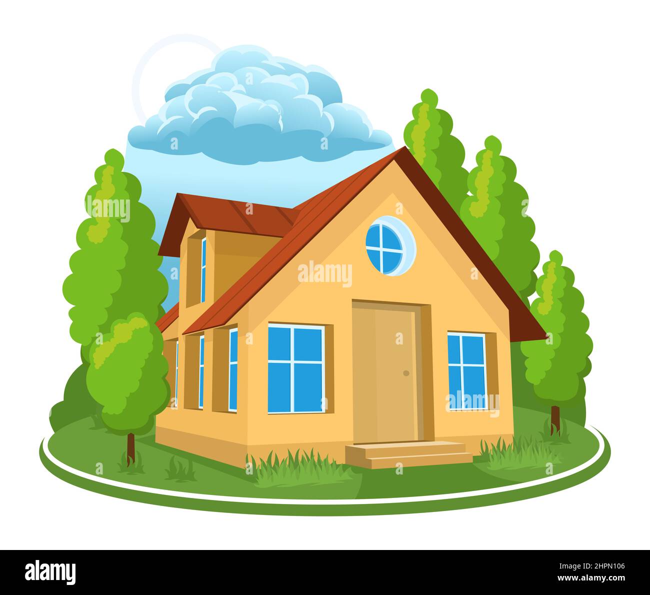 Summer landscape. 3D house icon surrounded by trees Stock Vector Image ...