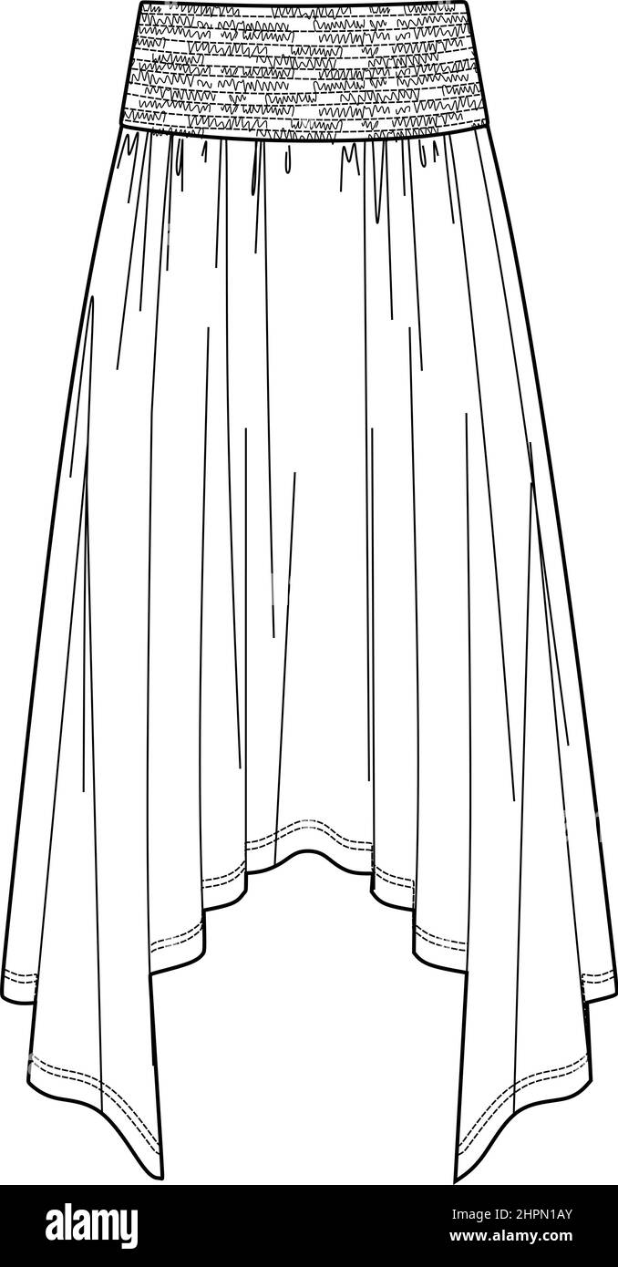 Skater Skirt Front and Back View Flat Sketch Vector Illustration Mockup  Template. Stock Vector - Illustration of sketch, vector: 278508820