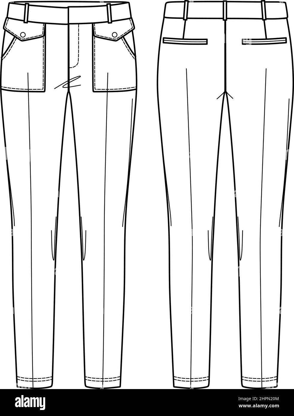 Premium Vector | Flared high waist pants flat sketch