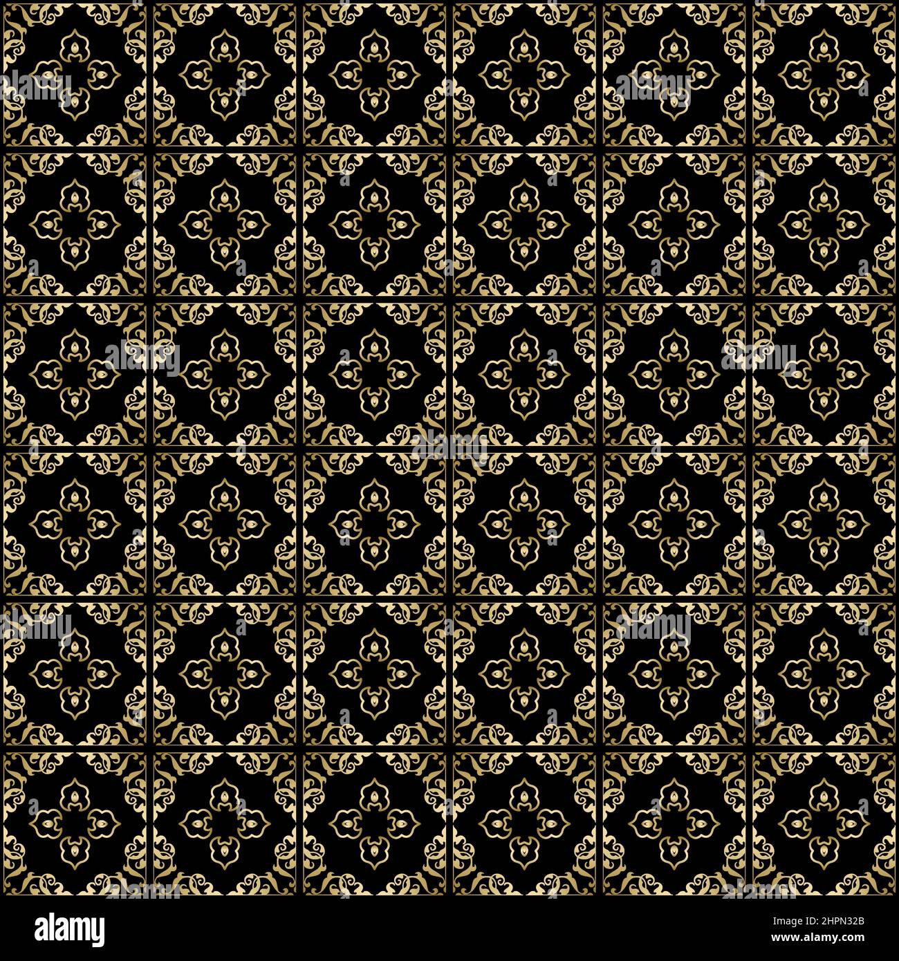 gold vintage ornament on black background - seamless vector Stock ...