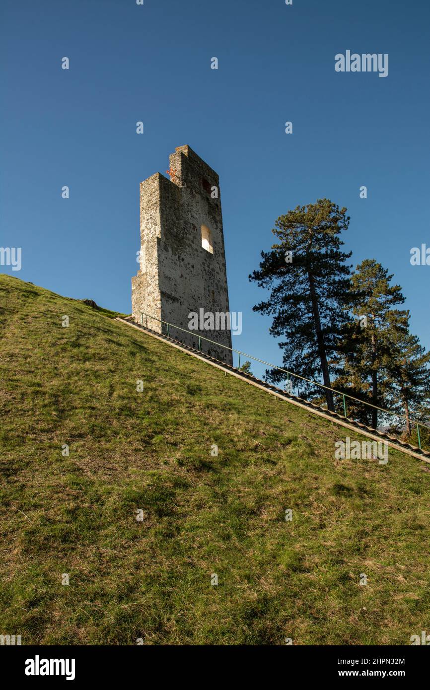 The ruins of a gothic castle Dobra Niva. Podzamcok. Slovakia. Stock Photo