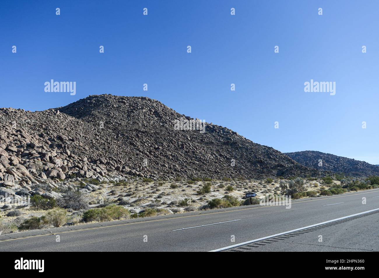 West-bound on Interstate 8 near Devil's Gulch, California, leaving the Imperial Valley and entering San Diego County. Stock Photo