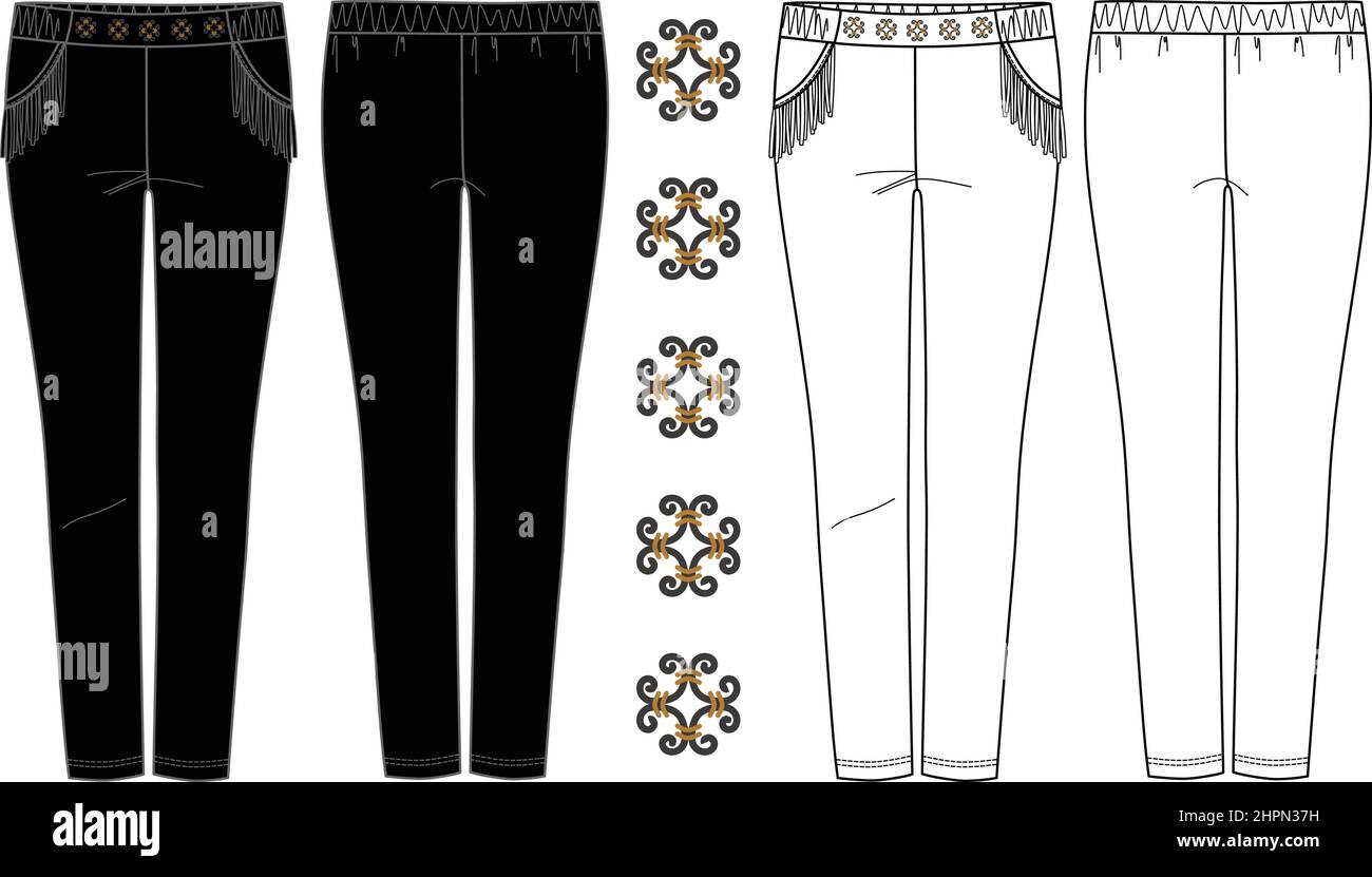 Vector slim fit pants fashion CAD, woman high waist leggings with