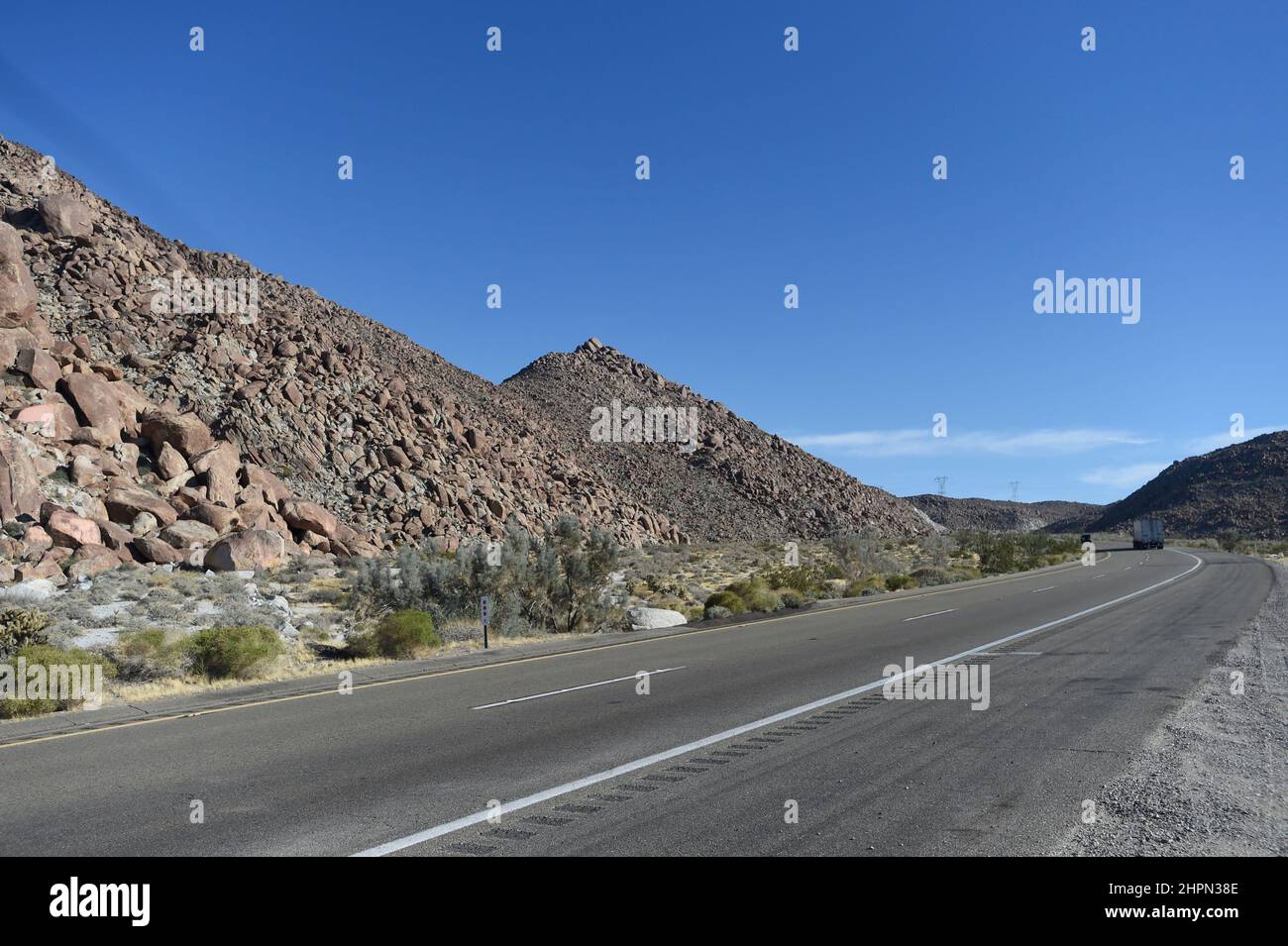 West-bound on Interstate 8 near Devil's Gulch, California, leaving the Imperial Valley and entering San Diego County. Stock Photo
