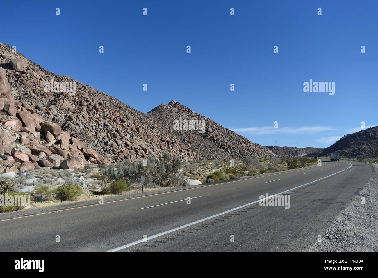 West-bound on Interstate 8 near Devil's Gulch, California, leaving the Imperial Valley and entering San Diego County. Stock Photo