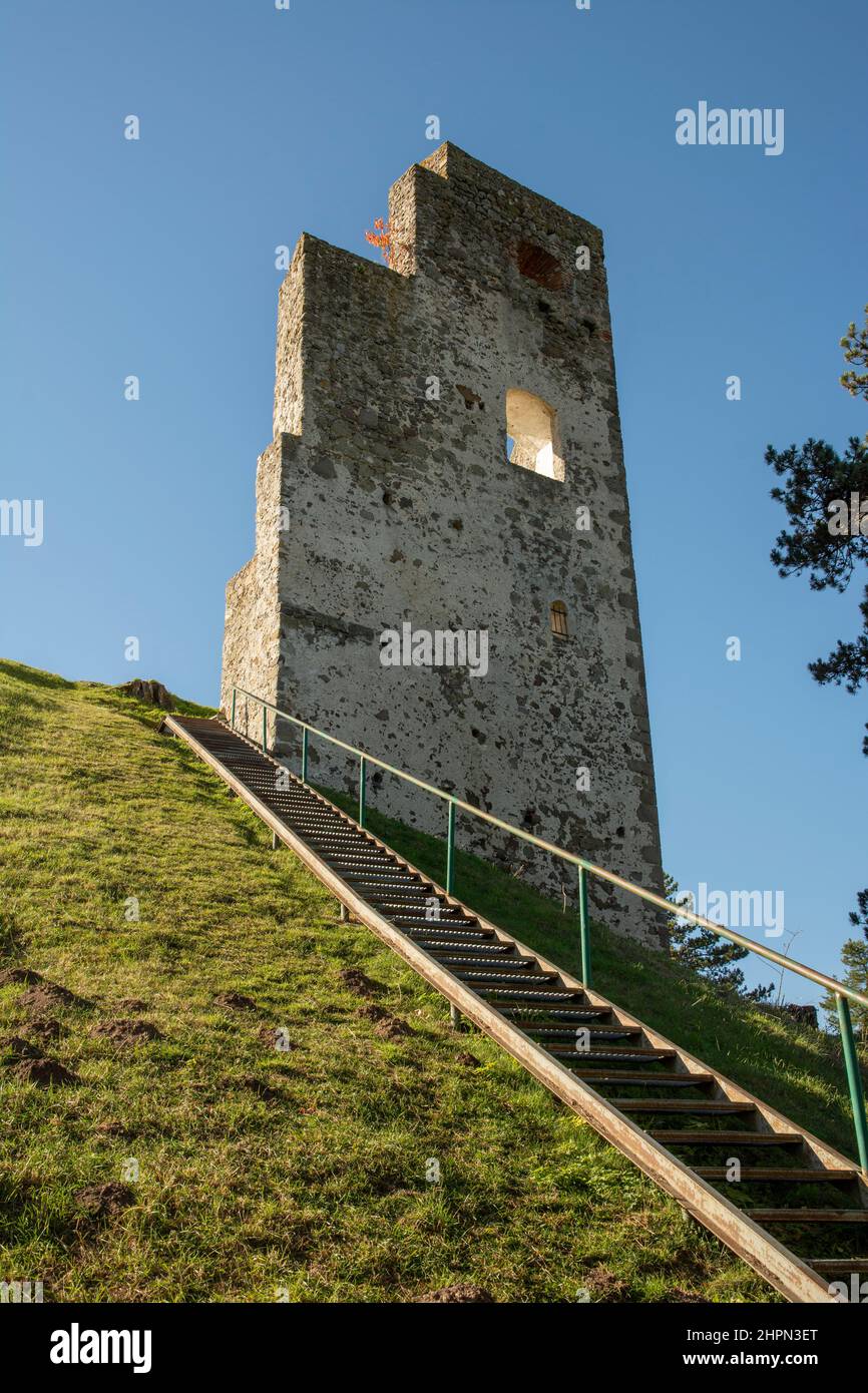 The ruins of a gothic castle Dobra Niva. Podzamcok. Slovakia. Stock Photo