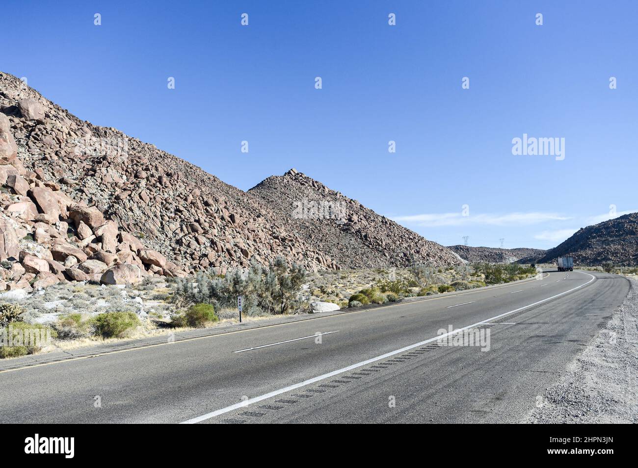 West-bound on Interstate 8 near Devil's Gulch, California, leaving the Imperial Valley and entering San Diego County. Stock Photo