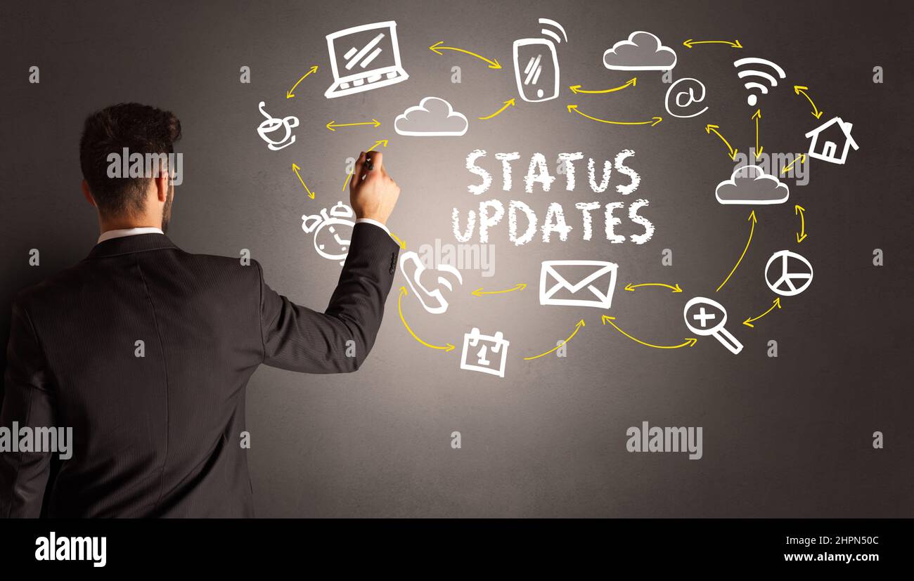 businessman drawing social media icons Stock Photo Alamy