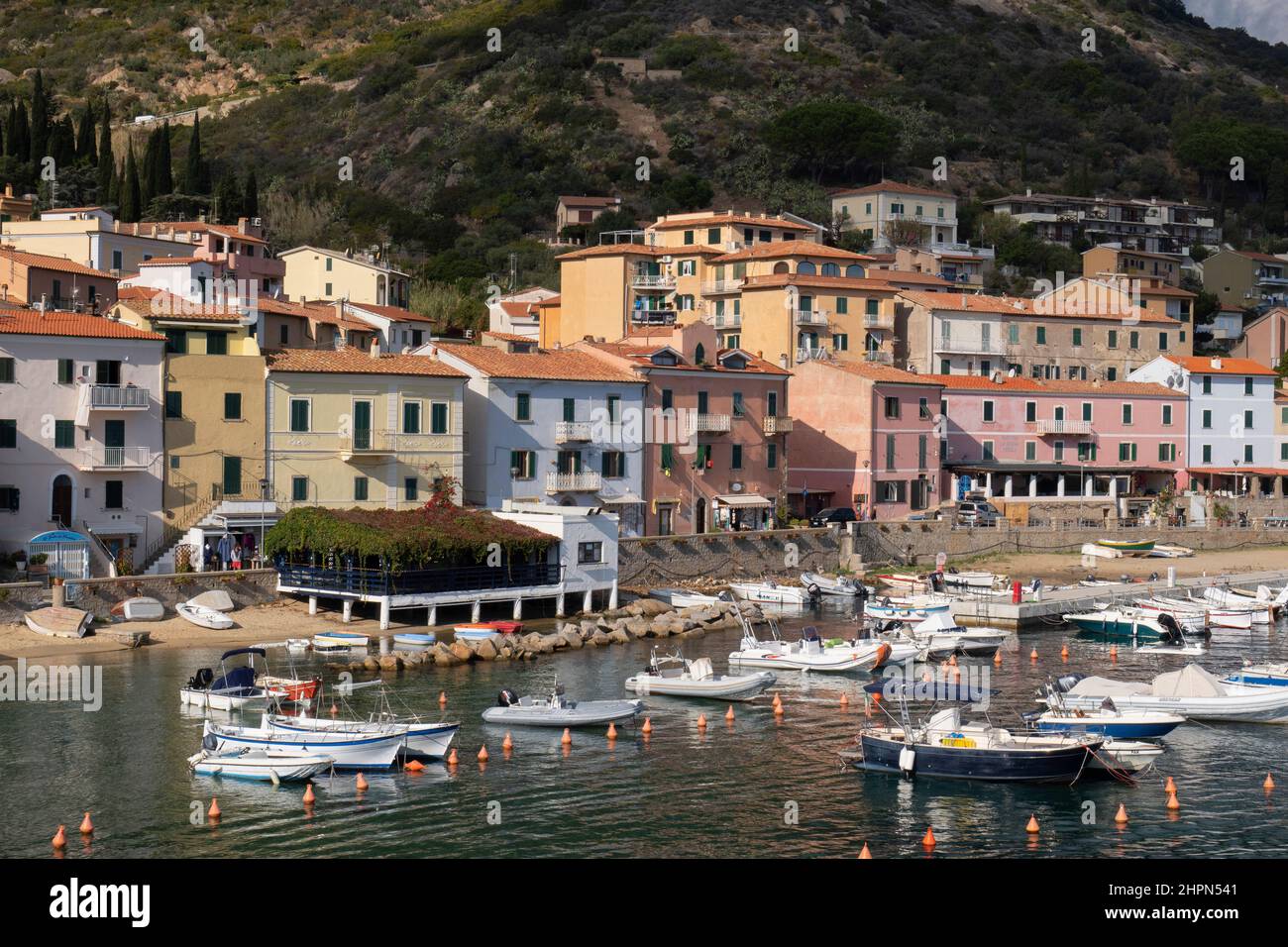 Port, Giglio Porto village, Giglio Island, Tyrrhenian Sea, Tuscan archipelago, Tuscany, Italy, Europe Stock Photo