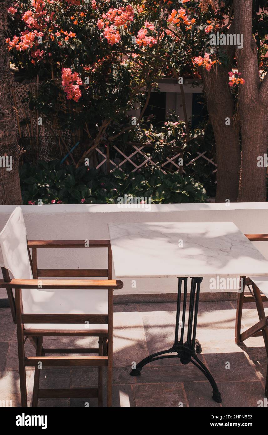 marble tabletop on sunny terrace Stock Photo Alamy