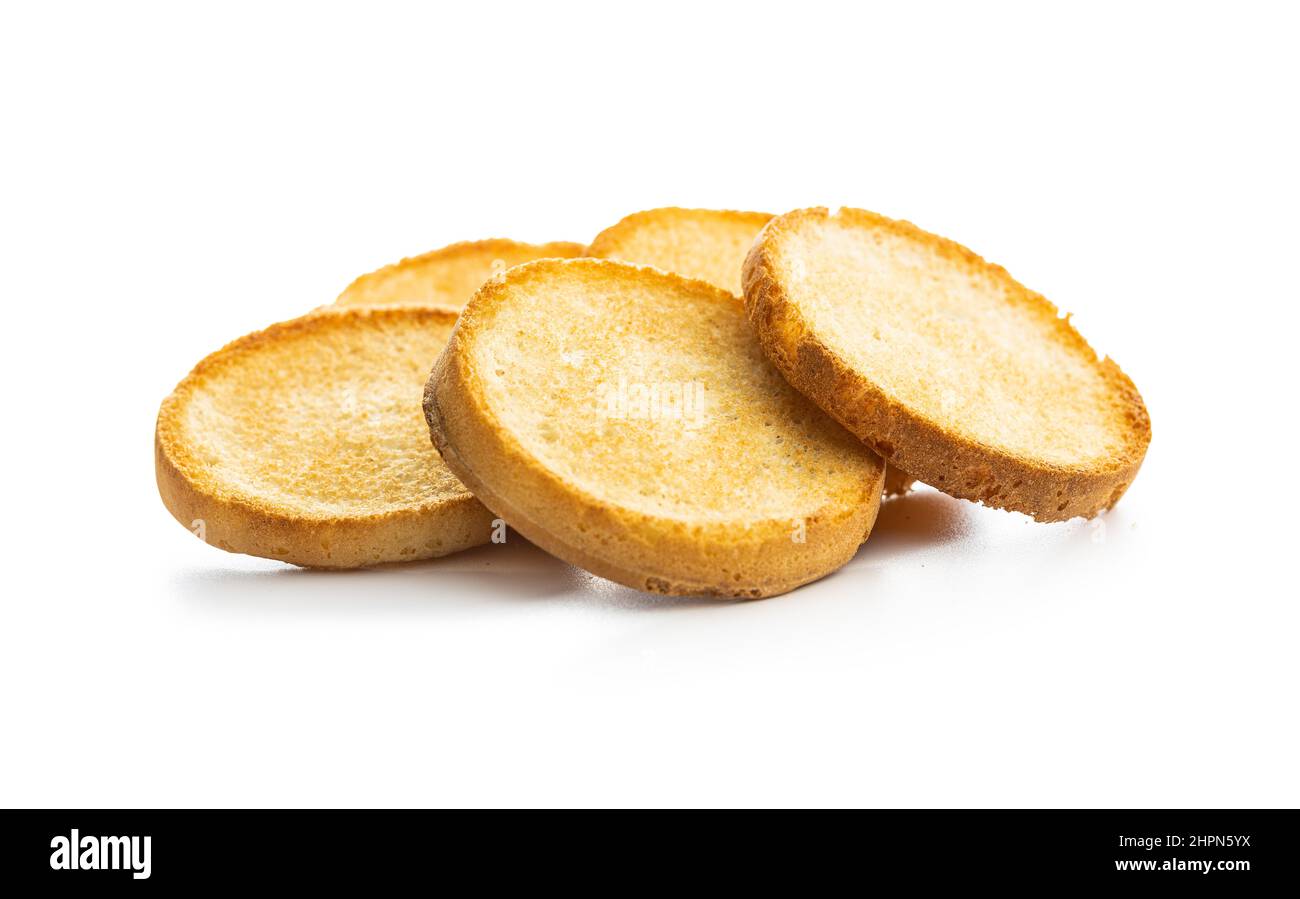 Dietary rusks bread. Crusty biscuits isolated on a white background. Stock Photo