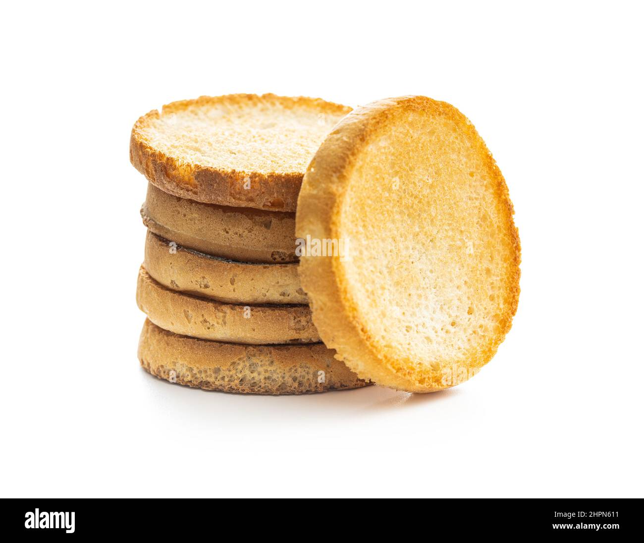 Dietary rusks bread. Crusty biscuits isolated on a white background. Stock Photo